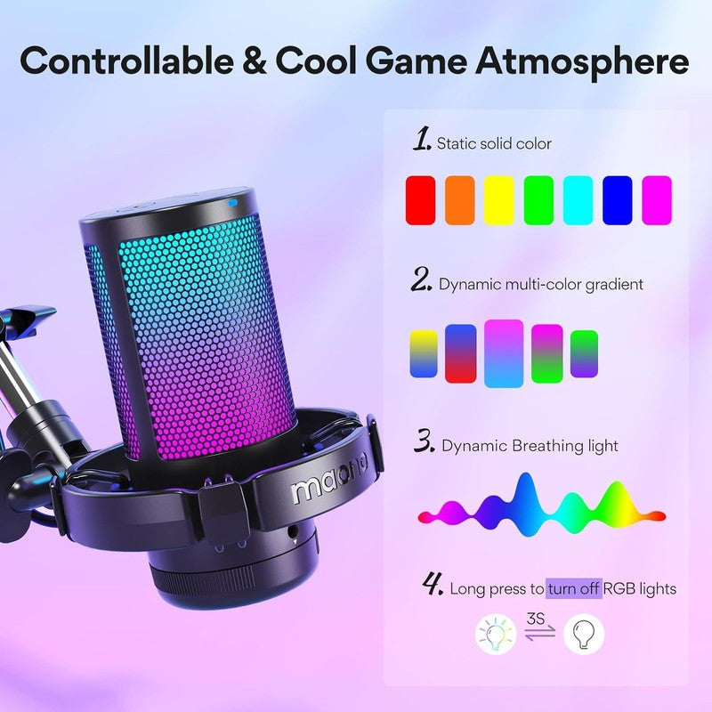 USB Gaming Microphone Noise Cancel Condenser Mic w/ Mute Gain Monitor DGM20S2