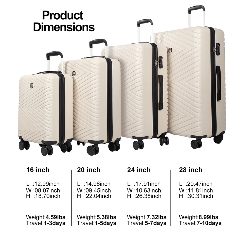 4 Piece Hardshell Luggage Set Hardside Lightweight Suitcase with TSA Lock Spinne4
