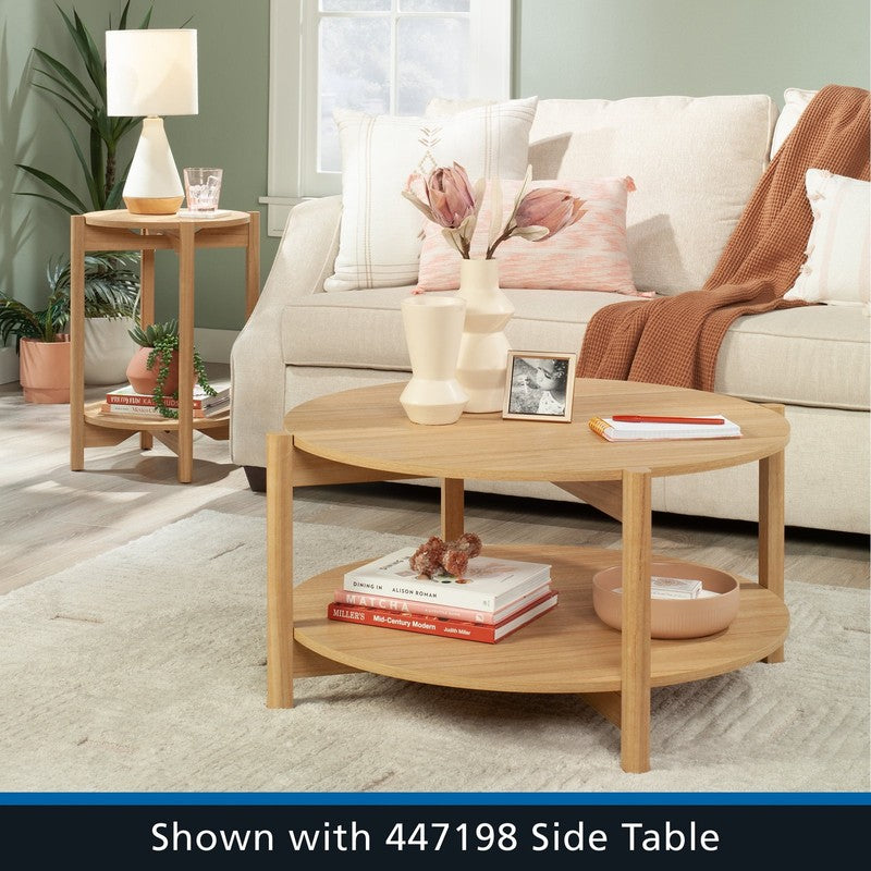 round Modern Dowel Coffee Table, Natural Teak Finish10