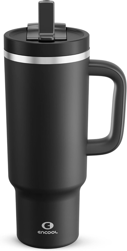 40 Oz Stainless Steel Tumbler with Handle & Straw   24H Cold, BPA Free Black0