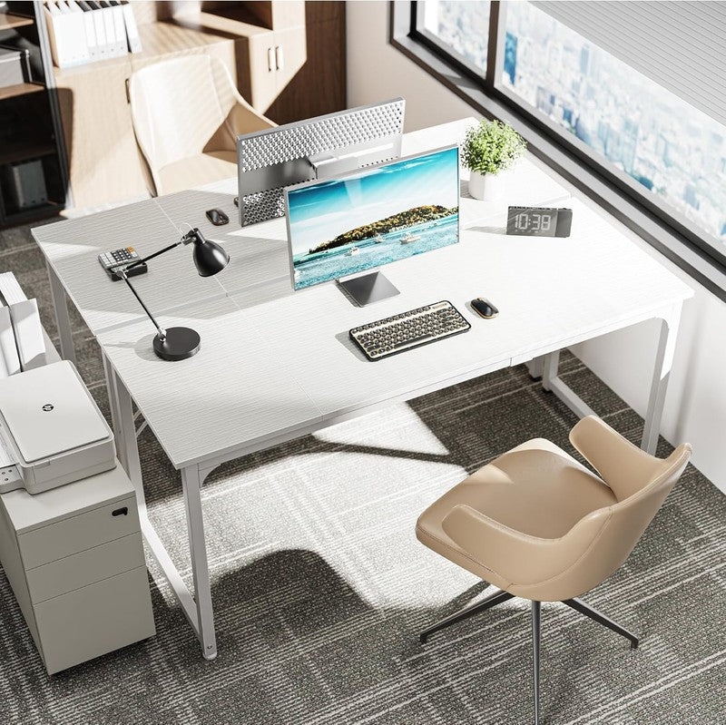 63'' Computer Gaming Desk w/ Storage Office Writing Desk Metal Frame White1