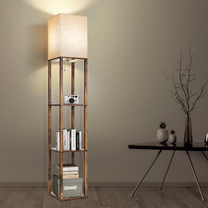 Dimmable Wood Floor Lamp with Shelves, Modern Standing Lamp for Living Room8