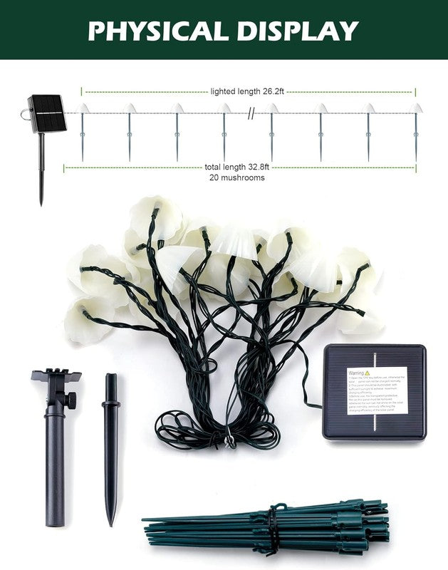 Solar Mushroom Garden Lights for Outside, 20 LED 32.8FT Solar Pathway Lights Out5