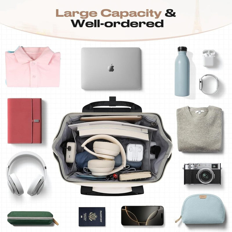 Travel Laptop Backpack 15.6 17.3" Nurse Work Bag w/ Lunch Box Black Beige8