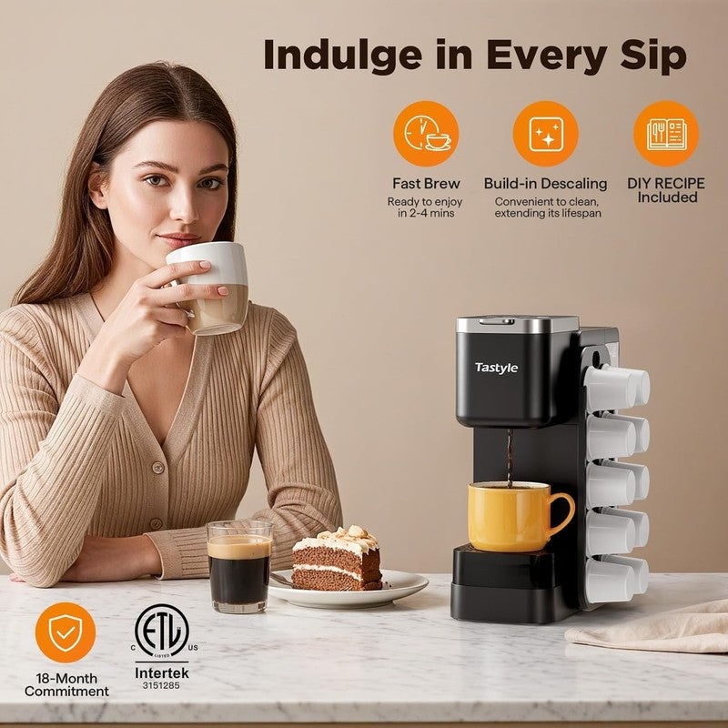 Hot & Iced Coffee Maker K Cup & Grounds w/ Magnetic Pod Holder 40oz Black5