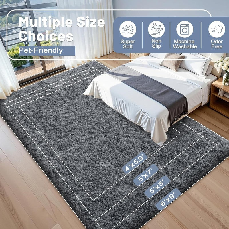 Area Rugs for Living Room Bedroom, Machine Washable 4X5.9 Ft Soft Fluffy Shaggy 8
