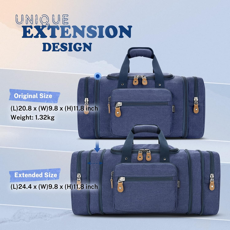 Canvas Duffle Bag for Travel 50L Expandable Duffel Weekend Overnight Bag MenBlue8