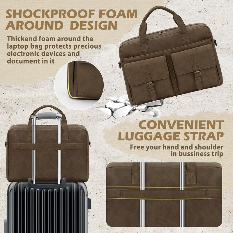 Mens Messenger Bag 16in Leather Laptop Briefcase Vintage Satche Dark Brown4