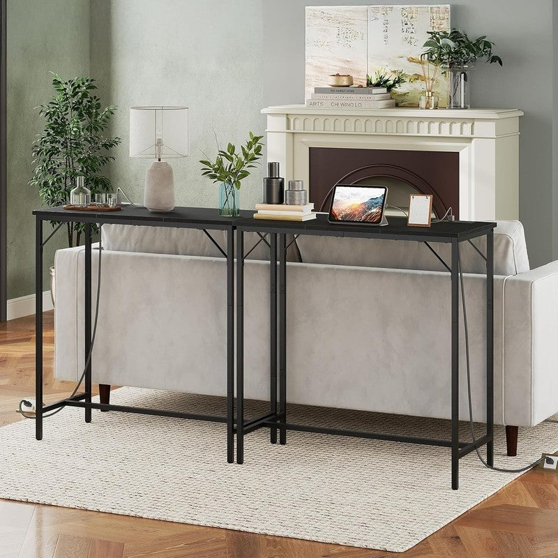 Bar Table with Charging Station High Top Counter Pub Table Black3