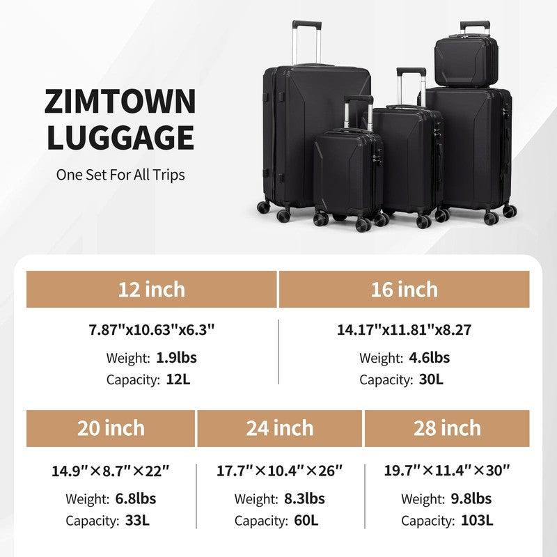 5-Piece Luggage Set with 8 Packing Cubes, Hard Shell Suitcase Set with Spinner W2