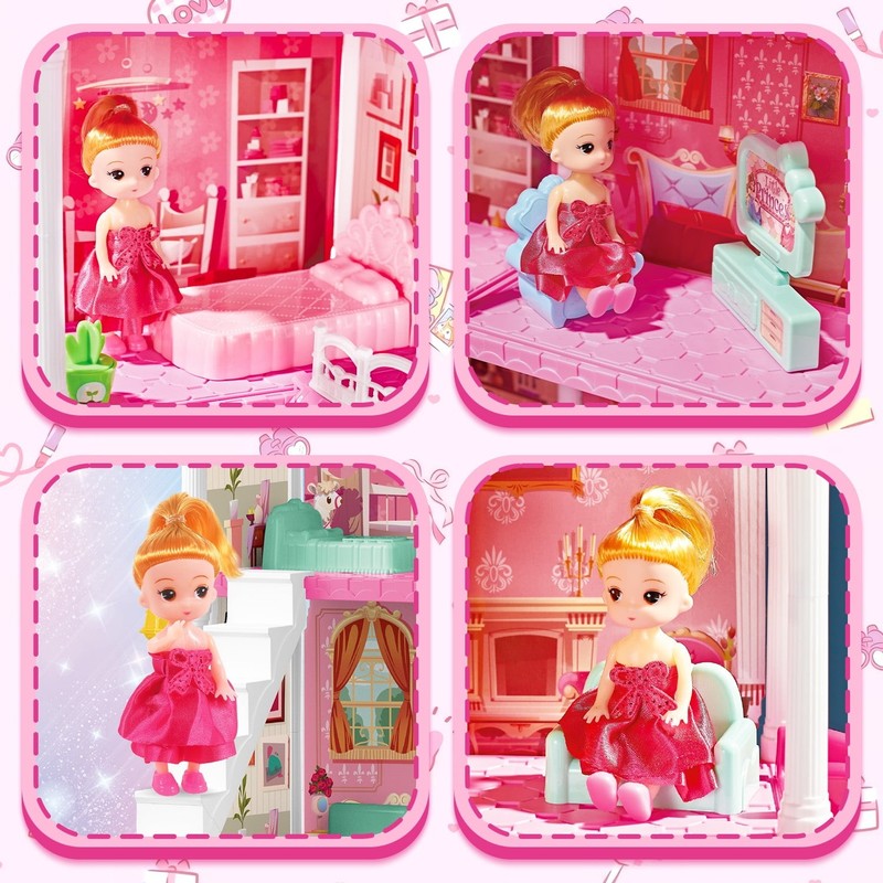 Dollhouse Kit for Girls 4 Rooms, 98PCS Building Toy for Ages 3–6, Birthday Gift5