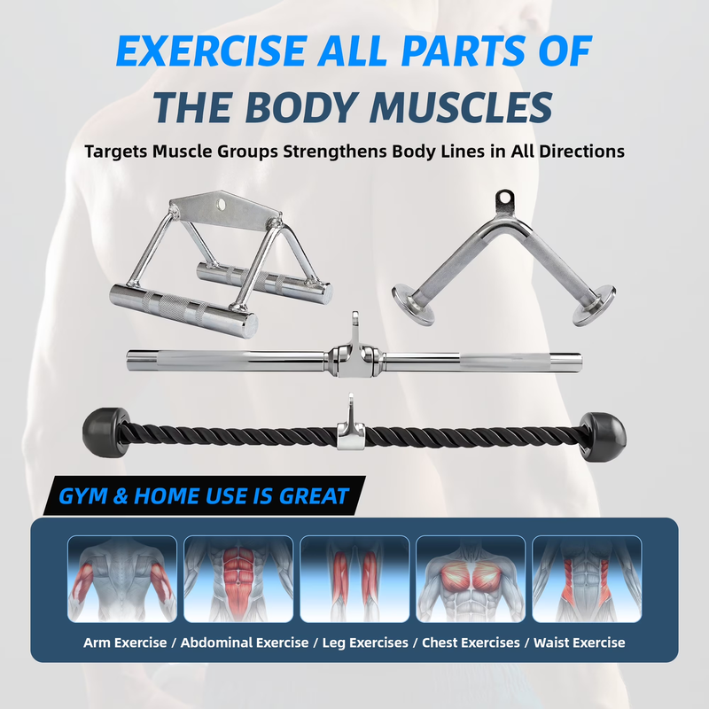 Tricep Cable Attachment Set Lat Pulldown V Handle Rope Gym Accessories1
