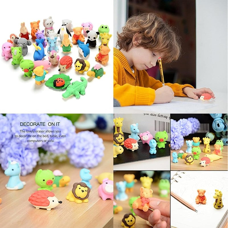 60Pcs Animal Erasers Desk Pets for Kids Animal Pencil Erasers Bulk Puzzle Eraser5