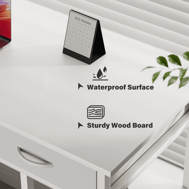 48" Small Desk w/ Fabric Drawers & Shelves Computer/Writing Desk White5
