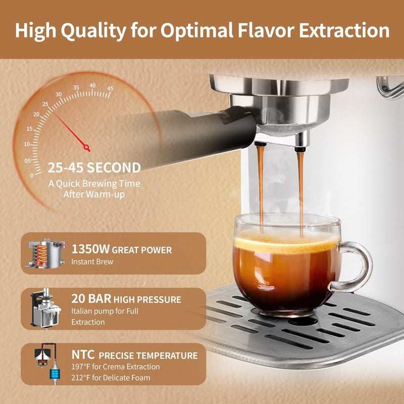 20 Bar Espresso Machine, Coffee Maker with Milk Frother，White4