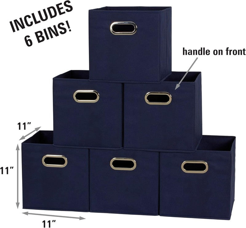 6 Pack Navy Blue Fabric Storage Bins with Handles, Foldable Closet Cubes1