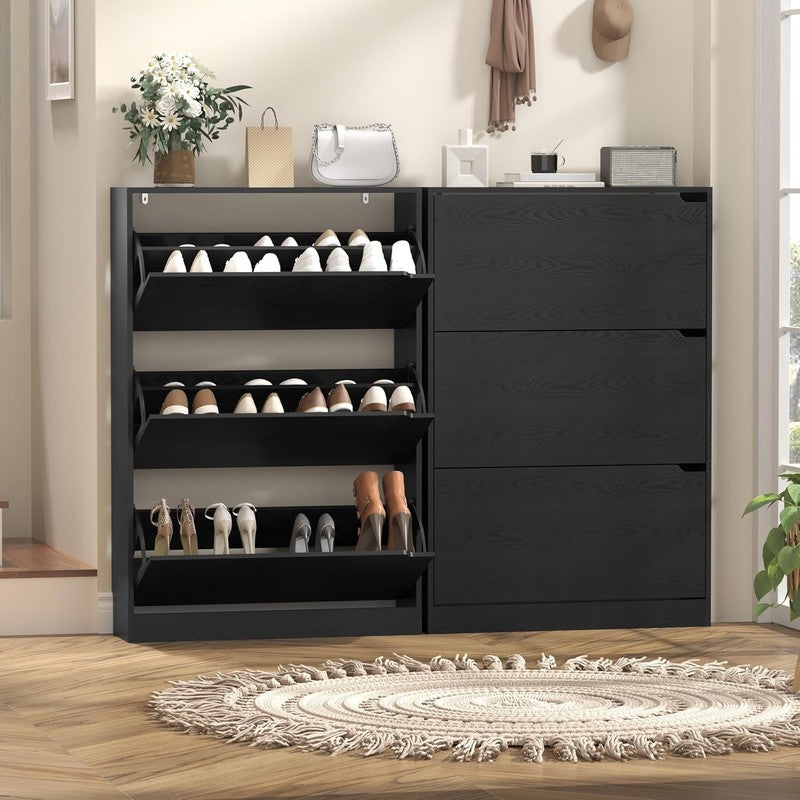 47'' Shoe Cabinet 3 Flip Drawers Slim Wood Storage Rack Organizer Entryway Black2