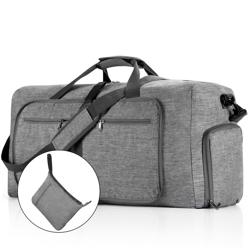65L Foldable Travel Duffle Bag w/Shoe Compartment Waterproof Gray10