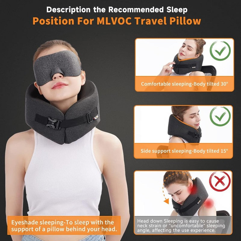 Travel Neck Pillow Memory Foam Set w/ Mask & Earplugs – Black – Airplane/Car1