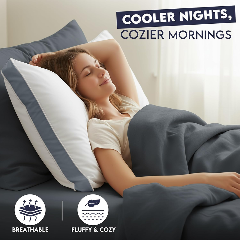King Bed Pillows Set of 2 Down Alternative Soft Cooling Hotel Quality Grey2