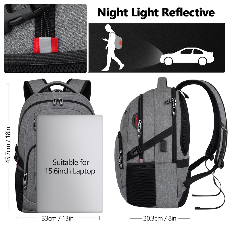 Laptop Backpack USB Charging Port Water Resistant Business Work Bag Men1