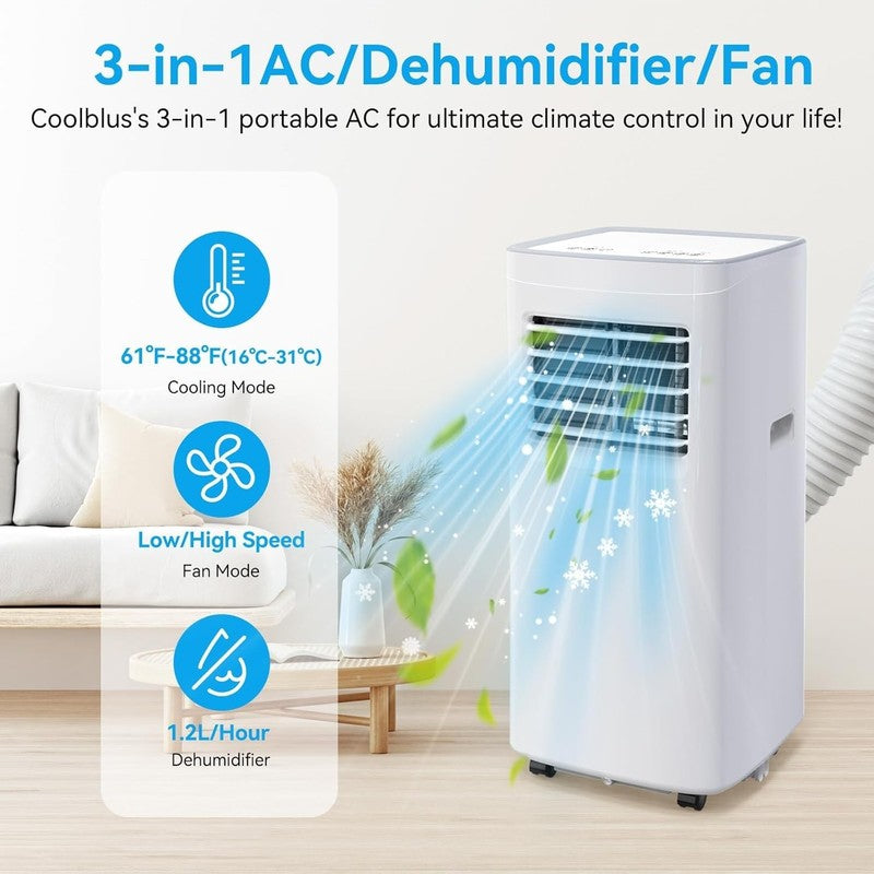 8500 BTU Portable Air Conditioner 3-in-1 AC Unit Remote White3