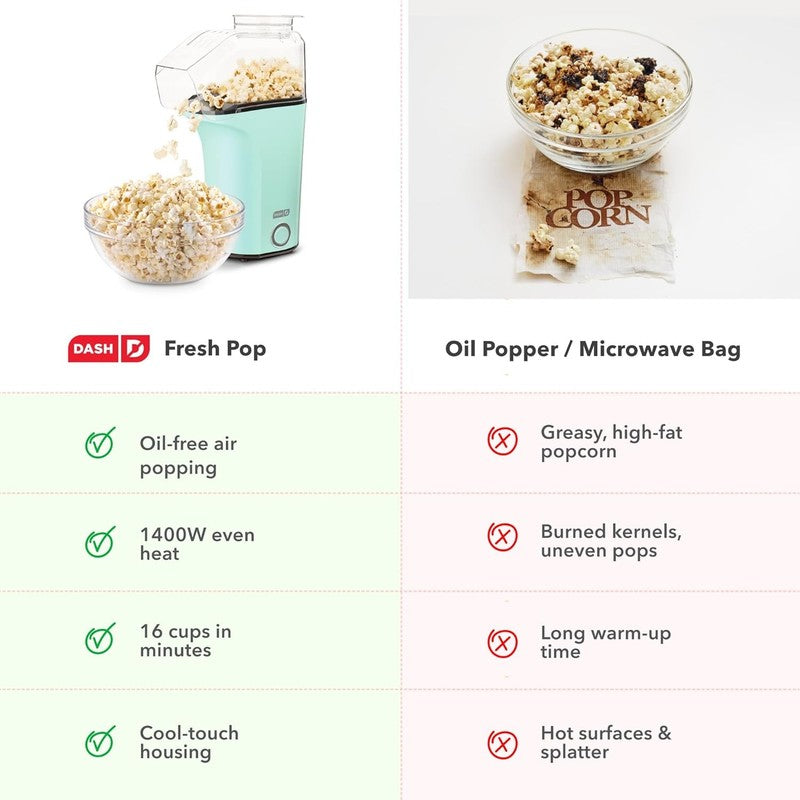 Fresh Pop Popcorn Maker   Oil Free, Air Popcorn Popper   with Measuring Cup & Re5
