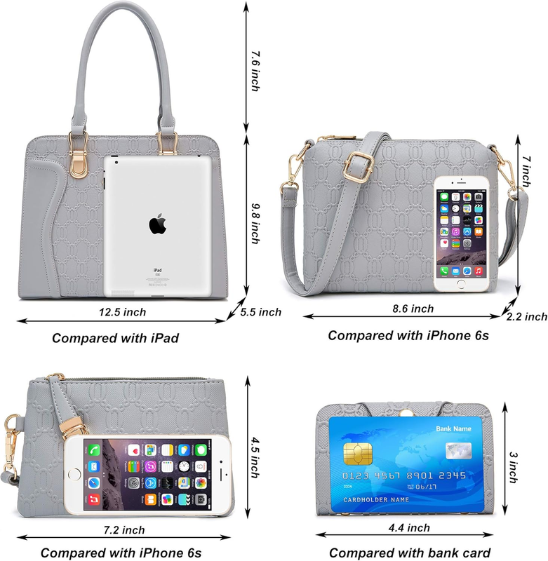 Women Fashion Handbag Set 4PCS Tote Shoulder Top Handle Satchel Purse2