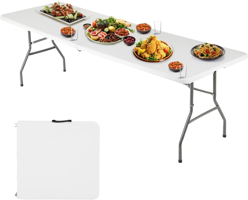 6FT Folding Table Portable Plastic Picnic Party Table w Carry Handle White8