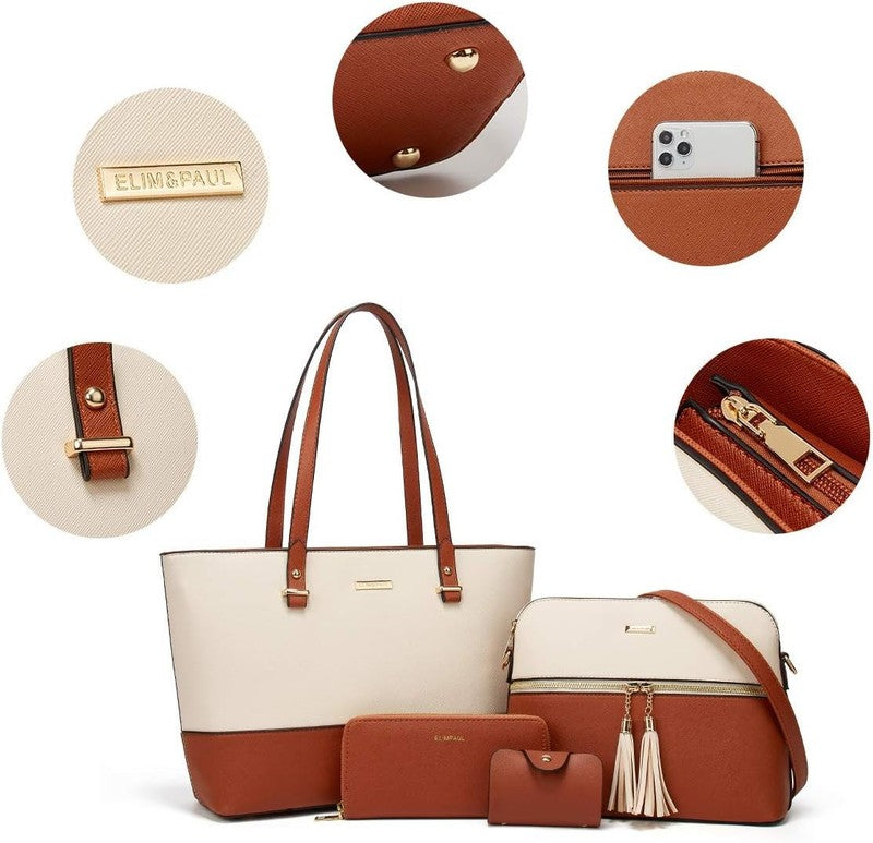 Women Fashion Synthetic Leather Handbag Set 4PCS Tote Shoulder Satchel Purse2