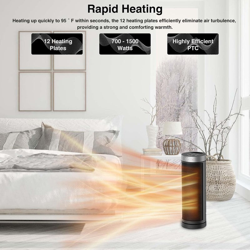 Portable Ceramic Space Heater w/ Remote, 3 Modes, Overheat & Tip Over Safety2