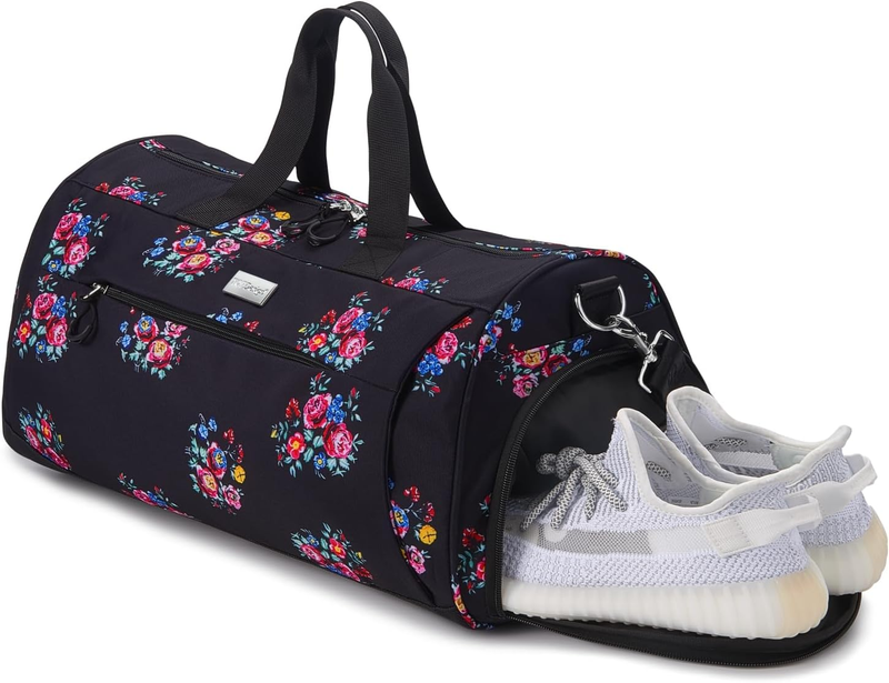 Gym Bag Women Duffel Shoe Compartment Wet Pocket Travel Sports Flower M6