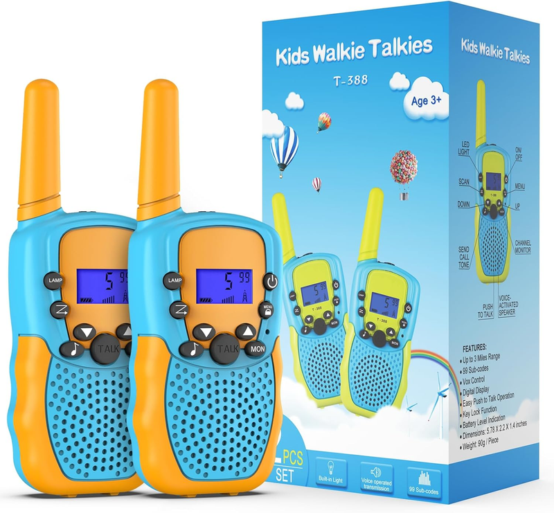 Kids Walkie Talkies 22 Channel 2 Way Radio 3 Mile Range Flashlight LCD9