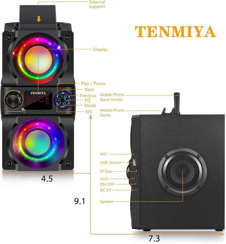 40W Bluetooth Speaker, 60W Peak, Heavy Bass, Lights, FM, MP3, Outdoor/Home7