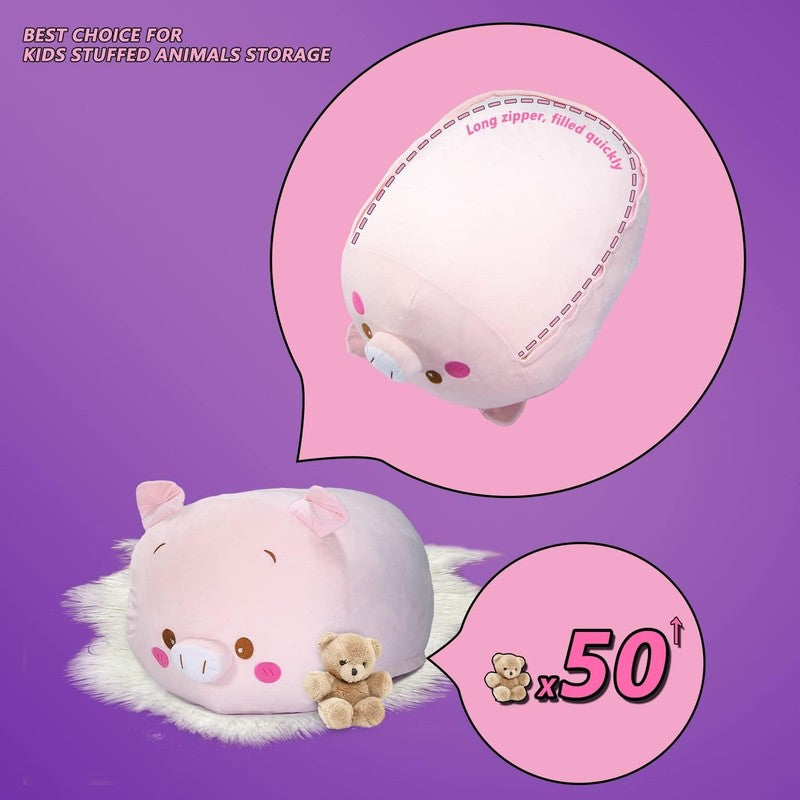 Stuffed Animal Storage Bean Bag Cover Kids Pink Pig Toy Organizer Large6