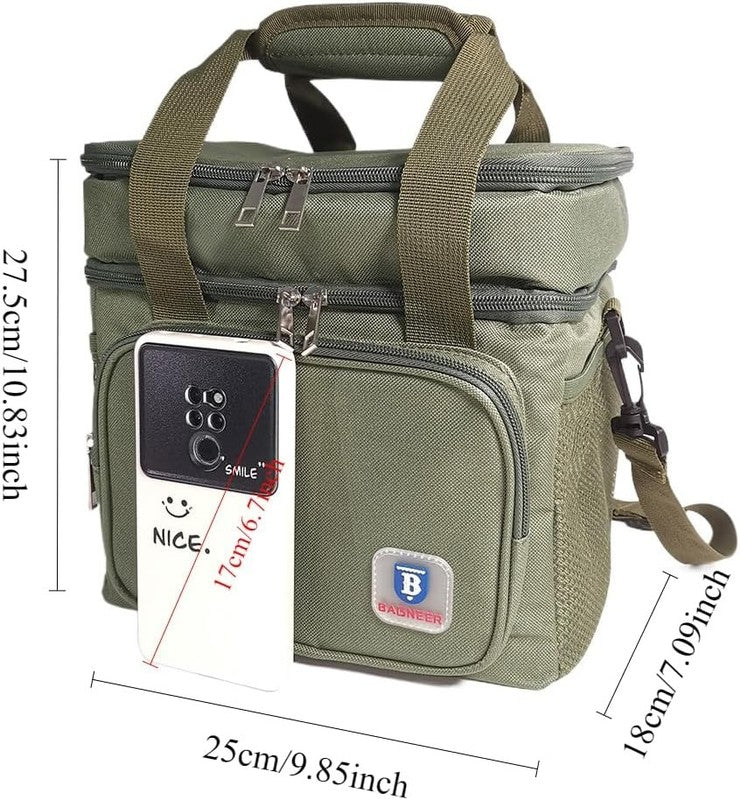 Insulated Lunch Bag Double Deck Lunch Box Picnic Cooling Bag Leakproof Lunchbox 4