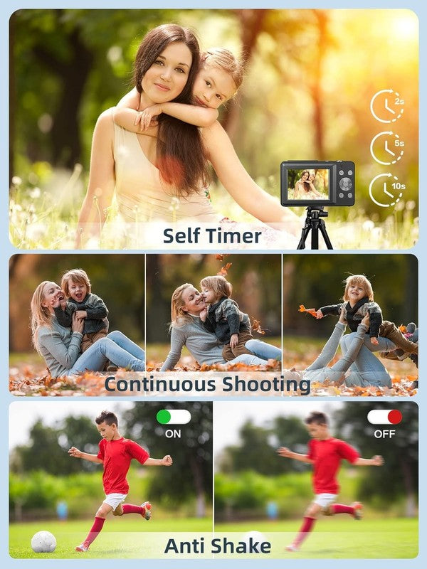 FHD 1080P Digital Point & Shoot Camera 16X Zoom Anti-Shake Compact Kids, Black3