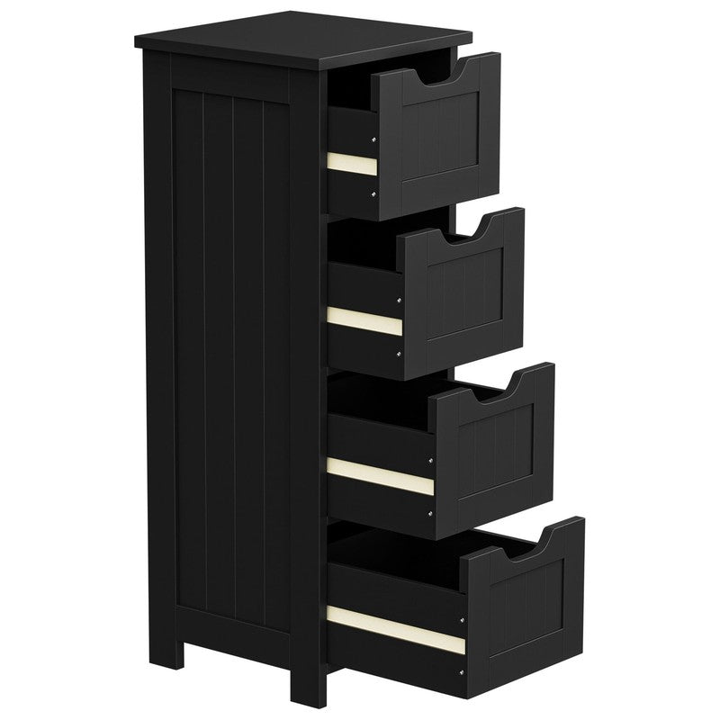 Bathroom Floor Cabinet Wood Free Standing Storage Organizer with 4 Drawers Black2