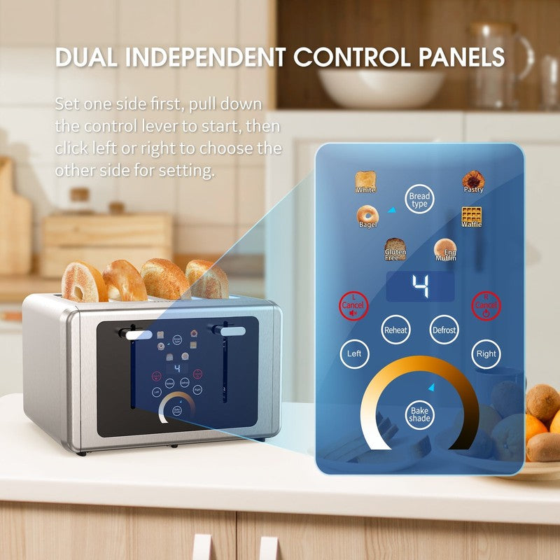 Touchscreen 4-Slice Toaster Stainless Steel 6 Shade Extra Wide Slots6