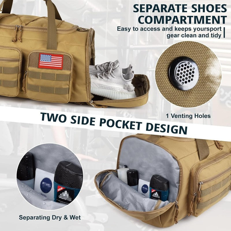 Tactical Gym Bag for Men，50L Large 3 in 1 Sports Duffle Bag with Shoes Compartme6