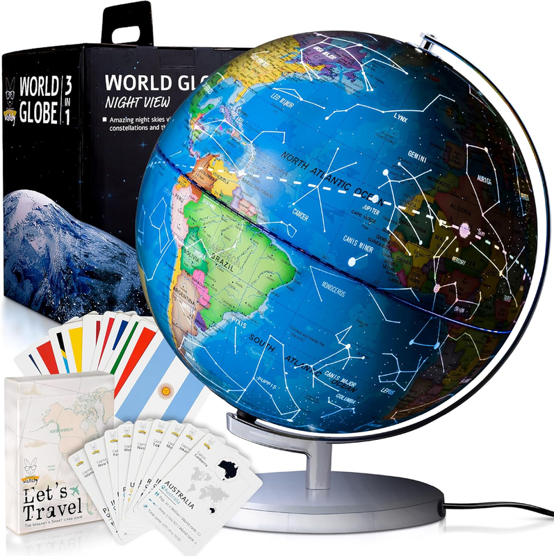 9in Illuminated Kids World Globe STEM Flags Card Game LED Night Light10