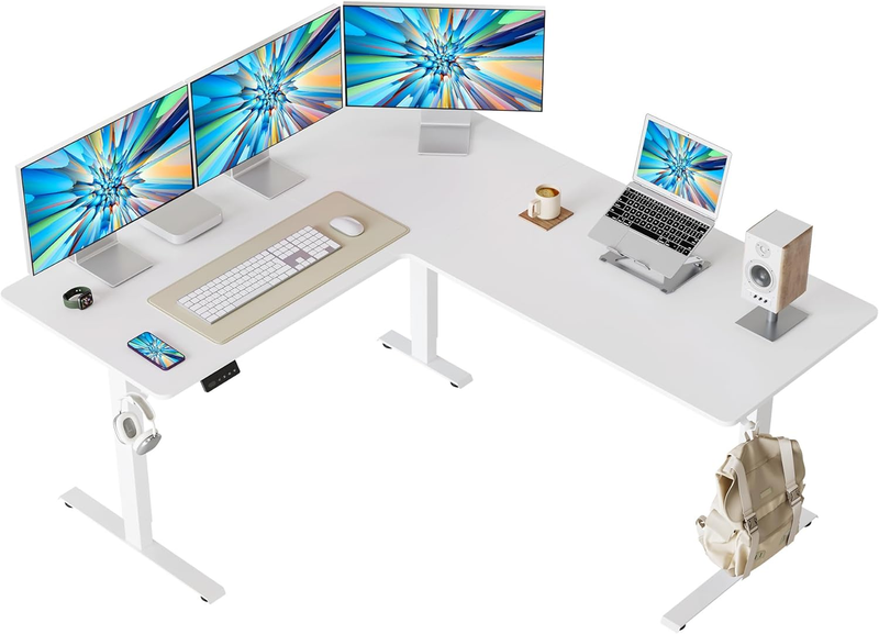 L-Shaped 63x55 Electric Standing Desk Adjustable Height Corner White9