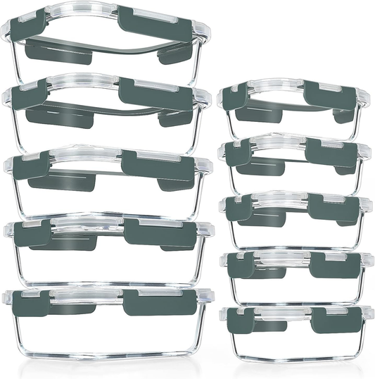 10 Pack Airtight Glass Meal Prep Containers Stackable Lids Grey0