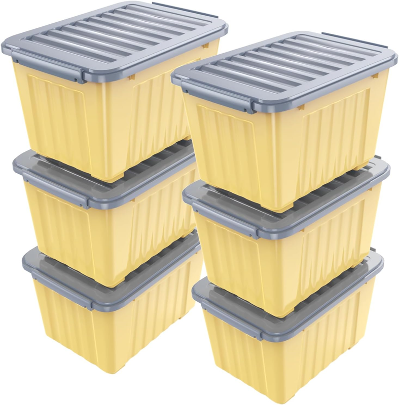 72Qt Yellow/Purple Plastic Storage Bins w/Lids Stackable Nestable 6 Pack10