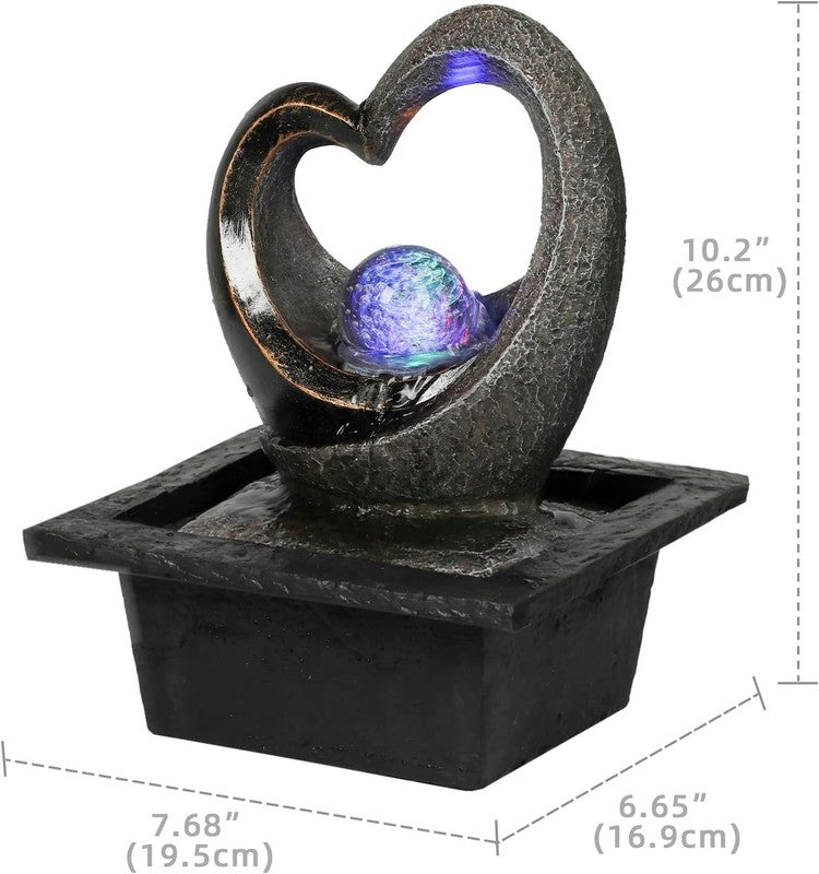 Zen Tabletop Water Fountain Heart LED Indoor Waterfall Decor for Home Office1