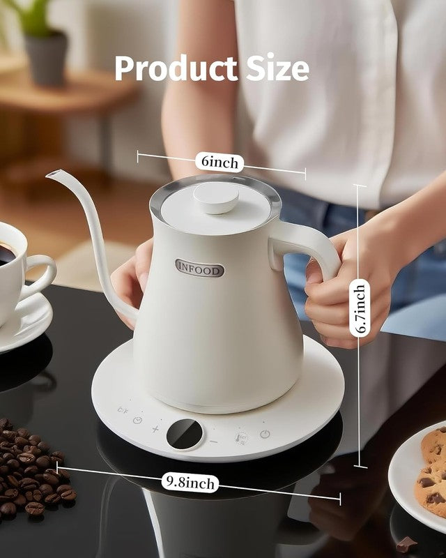Gooseneck Electric Kettle 0.8L 1200W Stainless Steel White Temp Control Auto Off7
