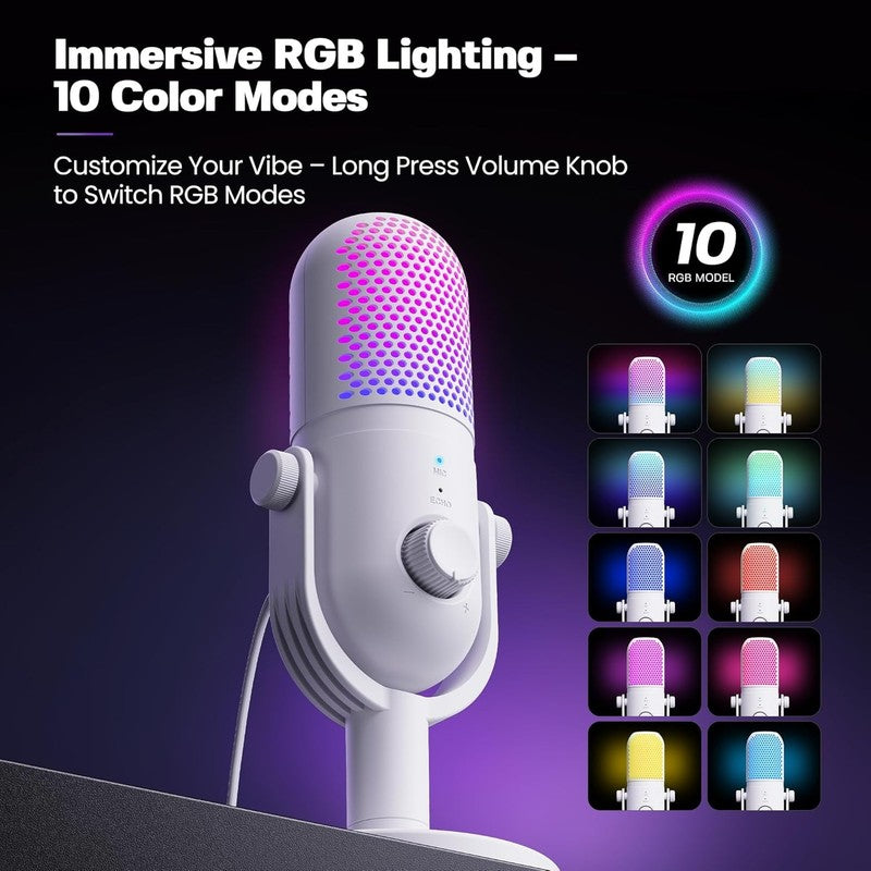 USB RGB Condenser Microphone for PC Gaming with Stand & Quick Mute White1
