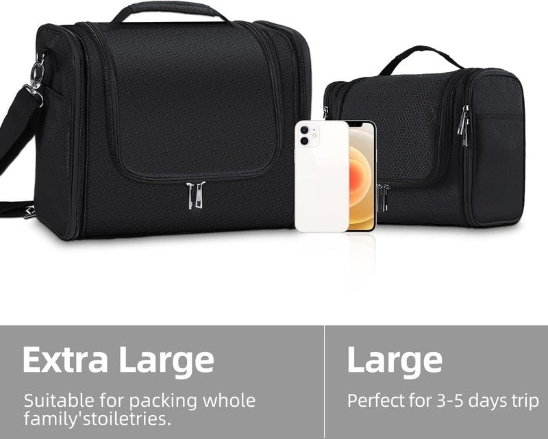 Extra Large Hanging Toiletry Bag Dopp Kit Water-Resistant Black with Strap5