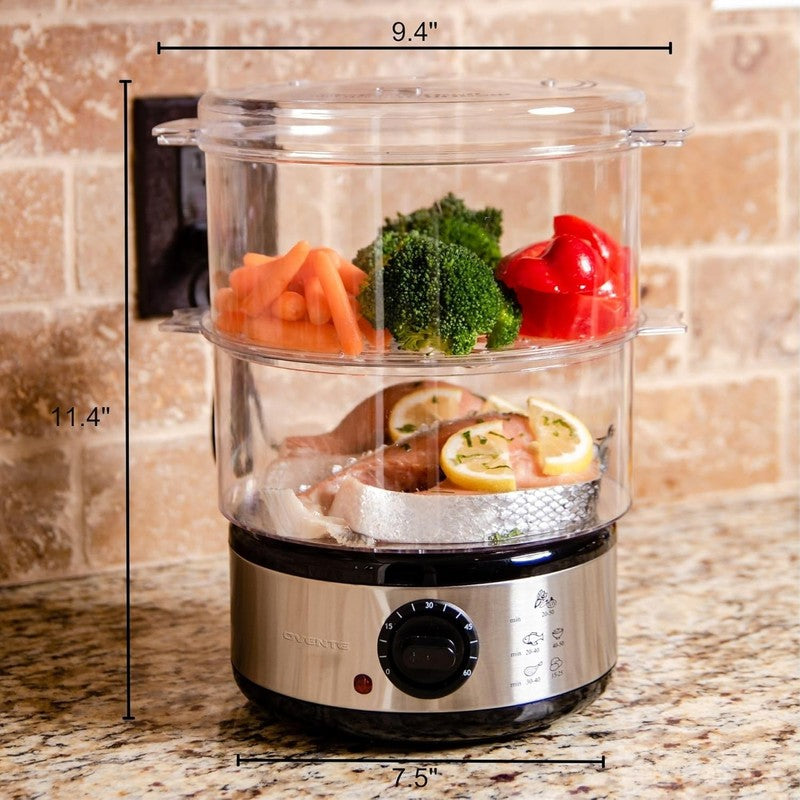 Electric 2-Tier Food Steamer 5Qt Veggie Cooker 400W Timer Stainless5
