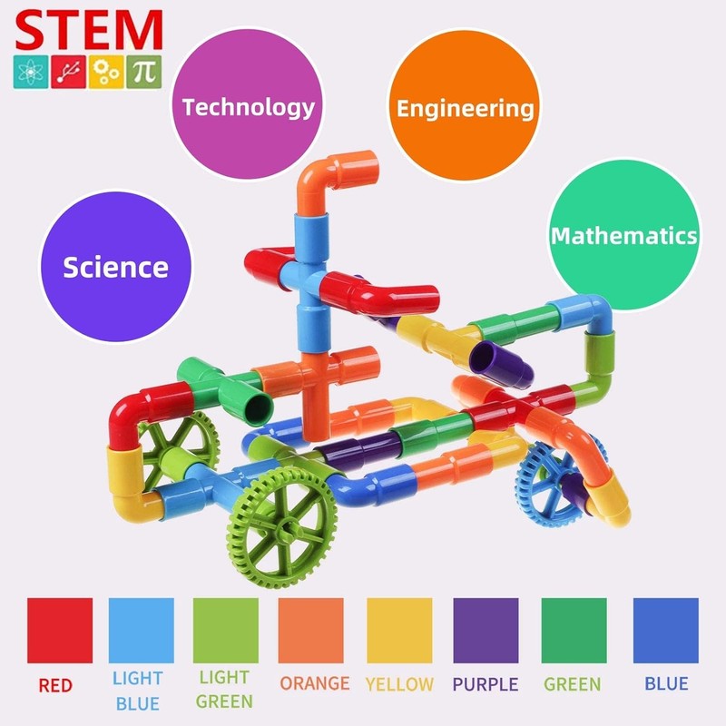 188PCS STEM Pipe Tube Building Blocks Toy w Wheels Baseplate for Kids2
